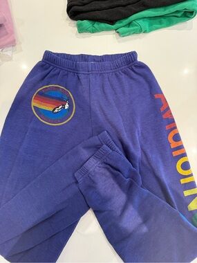 Aviator Nation Purple Kids Sweatpants with Rainbow Logo